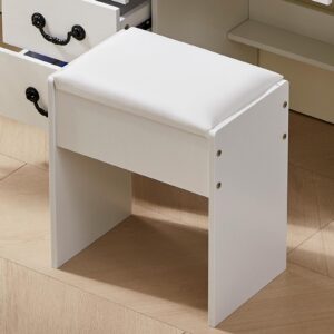 dradaomull white cushion vanity stool, modern foot stool vanity benches with upholstered seat mdf wood for entryway, bedroom, patio