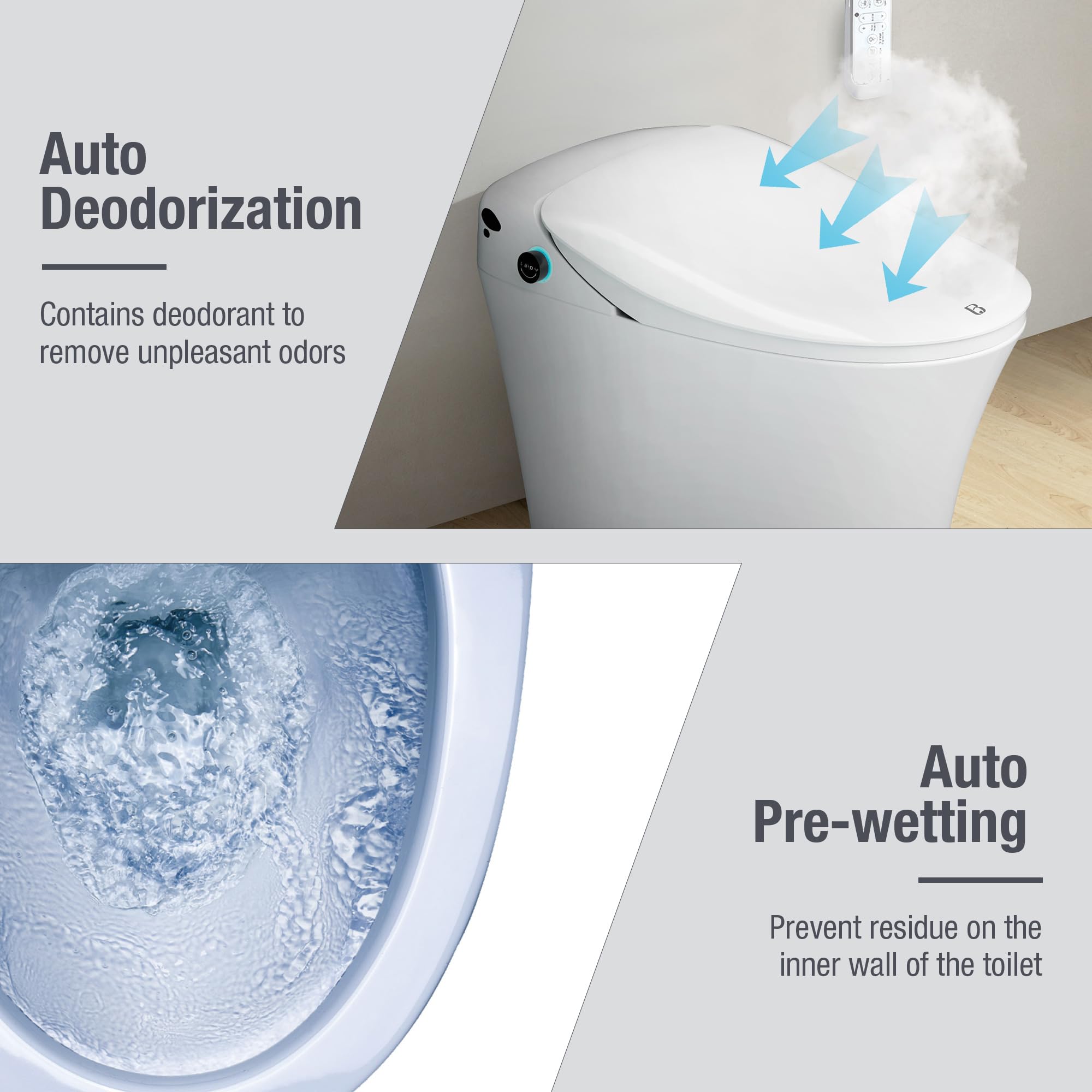 Luxury Smart Toilet with Wireless Remote, Multiple Spray Modes, Heated Seat with Warm Water Sprayer and Dryer, Foot Sensor Modern Toilet Bidet Automatic Flush Toilet