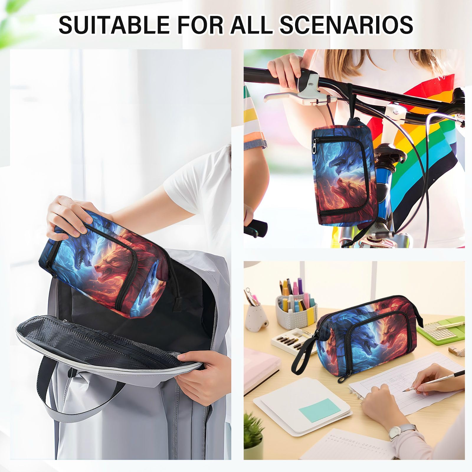 Big Capacity Pencil Case, Blue Red Dragon Pen Bag Pouch Holder Stationery Bag School College Office Organizer for Teen Adults Student