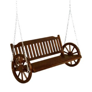 vingli cottage outdoor porch swing, 5 ft wooden hanging swing outdoor with wheels hold 880 lbs, rustic