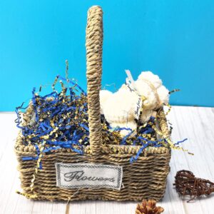 Keoferlo Crinkle Cut Paper 1/2 LB Baskets Shred Filler Paper Metallic Gold and Blue Craft Confetti Grass Raffia for Baskets Gift Wrap Decorations Display Merchandise (Metallic Gold and Blue)