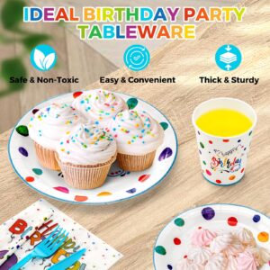 189PCS Birthday Plates and Napkins Party Supplies, Happy Birthday Plates Serve 24, Includes Happy Birthday Plates,Napkins,Tablecloth,Cups,Straws,Knives & Forks,Balloons for Kids Birthday Decorations