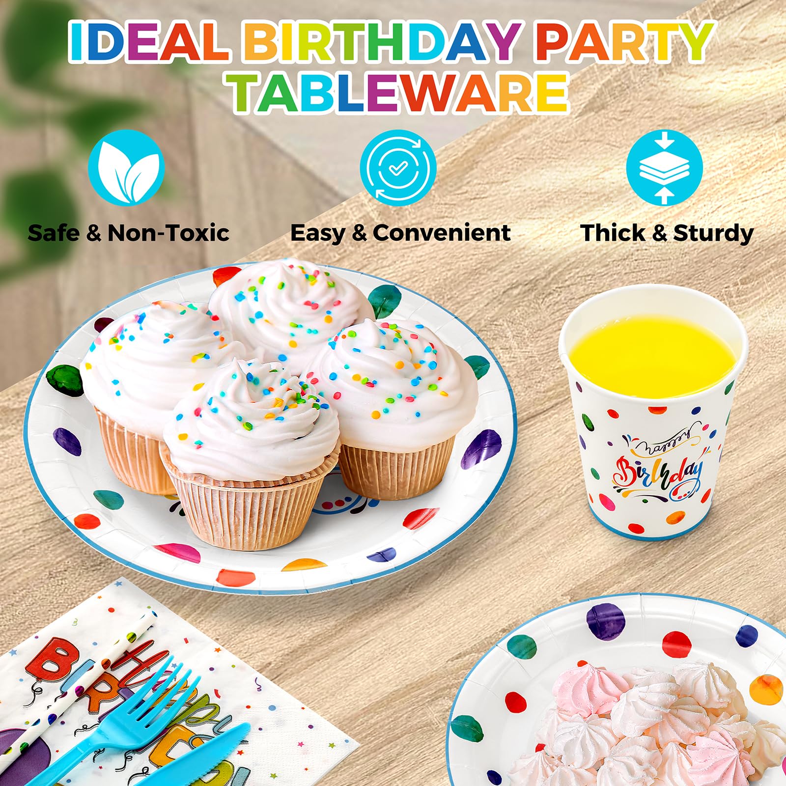 189PCS Birthday Plates and Napkins Party Supplies, Happy Birthday Plates Serve 24, Includes Happy Birthday Plates,Napkins,Tablecloth,Cups,Straws,Knives & Forks,Balloons for Kids Birthday Decorations