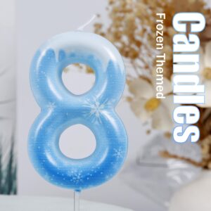 Hongplus White Frozen Snow Themed Birthday Candles, Snowflake Number 4th Birthday Candle for Party Supplies, Snow Winter Frozen Birthday Party Decorations, Number 4 Cake Toppers Decorations