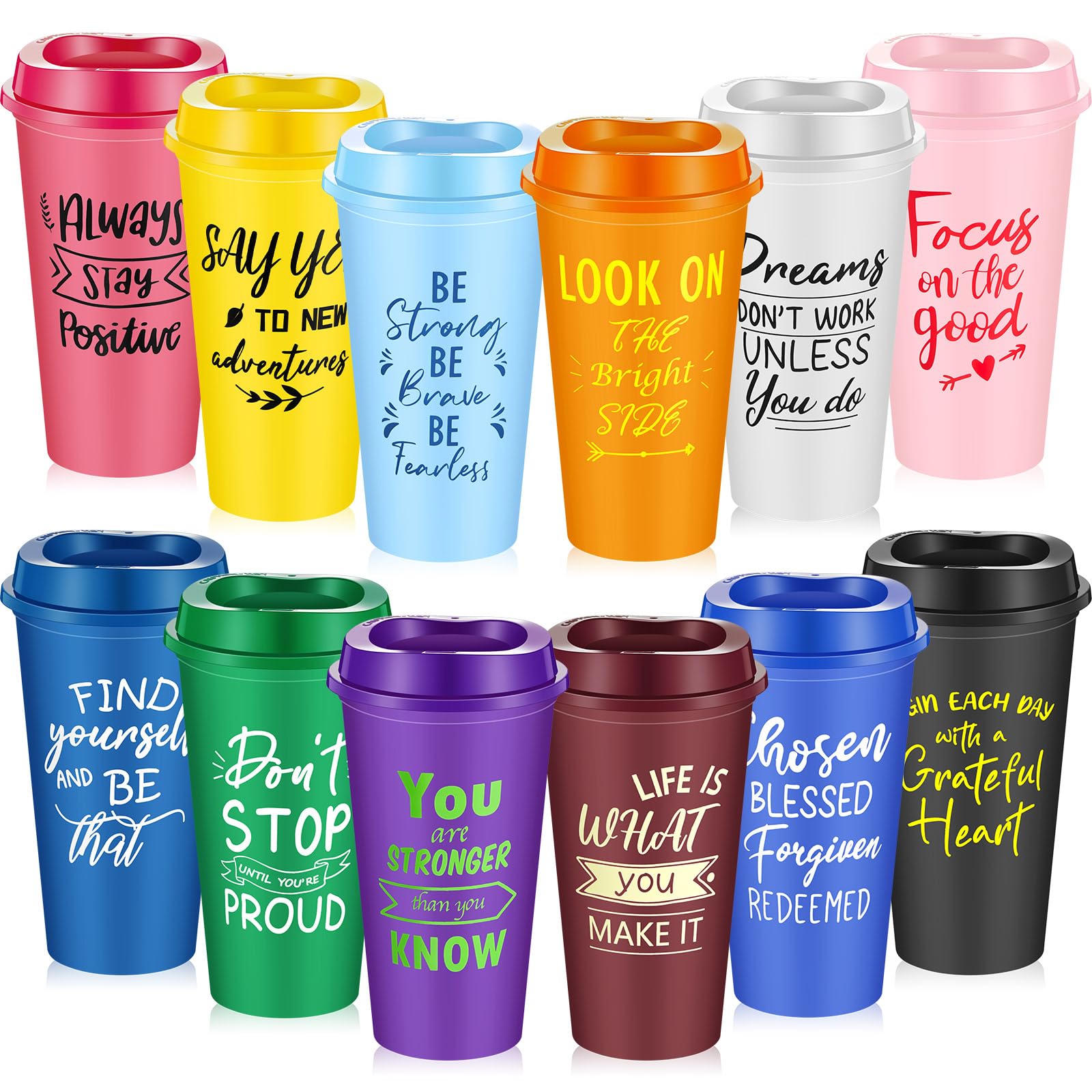 FillTouch 12 Pcs Employee Appreciation Cups Appreciation Gifts 16 oz Reusable Plastic Coffee Cups with Lids Team Gift for Staff Coworkers Teacher Thanksgiving Christmas Gifts (Bright Color)