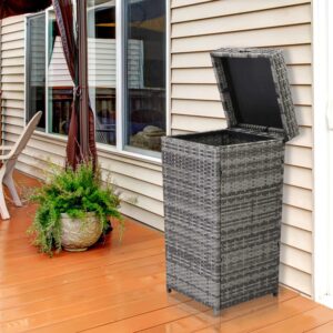 kepooman outdoor rattan trash can,retro wicker trash can with steel frame and removable lid,large garbage bin for backyard and patio,gray