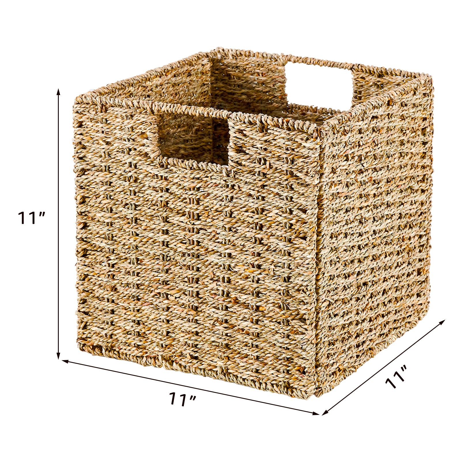 LGENHOOM Handwoven Seagrass Storage Baskets Foldable Wicker Storage Cubes 11x11in Hyacinth Baskets Rustic Set Of 2 Multipurpose Collapsible Storage Organizer for Bedroom Living Room Shelves