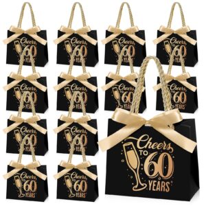 clysee 25 pcs birthday gift bags with handles black and gold party favor bags bulk for birthday wedding anniversary supplies decorations, 5.51 x 2.36 x 4.72 inches(cheers to 60)