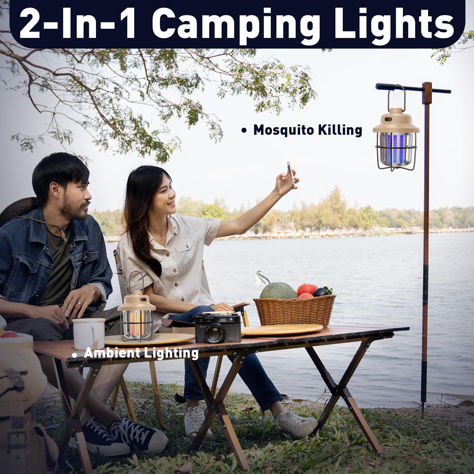 vertmuro Bug Zapper Outdoor Camping Lamp Mosquito Repellent, Versatile Portable & Rechargeable Flying Insect Killer Lantern, Outdoor Mosquito Zapper for RVs, Camping, Home, Patio, 4pc