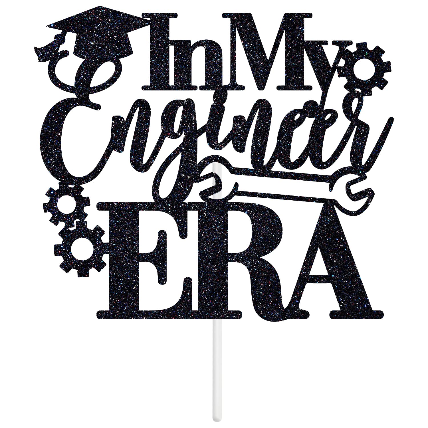 In My Engineer Era Cake Topper, Congrats Engineer/Look at You Becoming an Engineer, 2024 College Engineering Graduation Party Decorations Supplies, Black Glitter