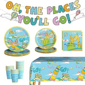 oh the places you' ll go decorations dr seuss graduation party decorations oh the places you'll go with dinner plates, napkins, cups, tablecloth for kindergarten graduation party supplies serves 24