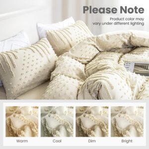 Sophia Willam Duvet Cover Queen Size Boho Cream/Beige, Queen Bedding All Season Comforter Cover, 3 Pieces Embroidery Shabby Chic Bedding, 1 Duvet Cover with 2 Pillow Shams(Cream/Beige, Queen, 88×92)