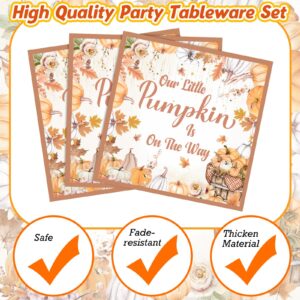 Skybooly 350 Pcs Pumpkin Baby Shower Party Decorations Supplies Fall Theme Party Tableware Set Our Little Pumpkin Is on the Way Party Dessert Plates Napkins Forks for 50 Guests Baby Shower Party