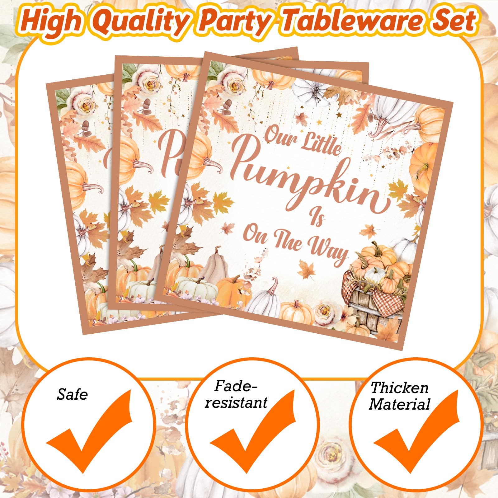 Skybooly 350 Pcs Pumpkin Baby Shower Party Decorations Supplies Fall Theme Party Tableware Set Our Little Pumpkin Is on the Way Party Dessert Plates Napkins Forks for 50 Guests Baby Shower Party