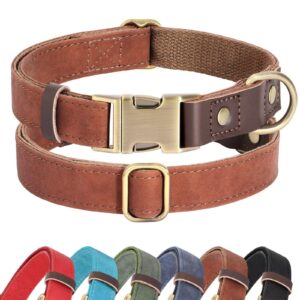 didog soft padded leather dog collar for large dogs, classic heavy duty dog collars with quick release metal buckle, adjustable large dog collar leather,brown,l