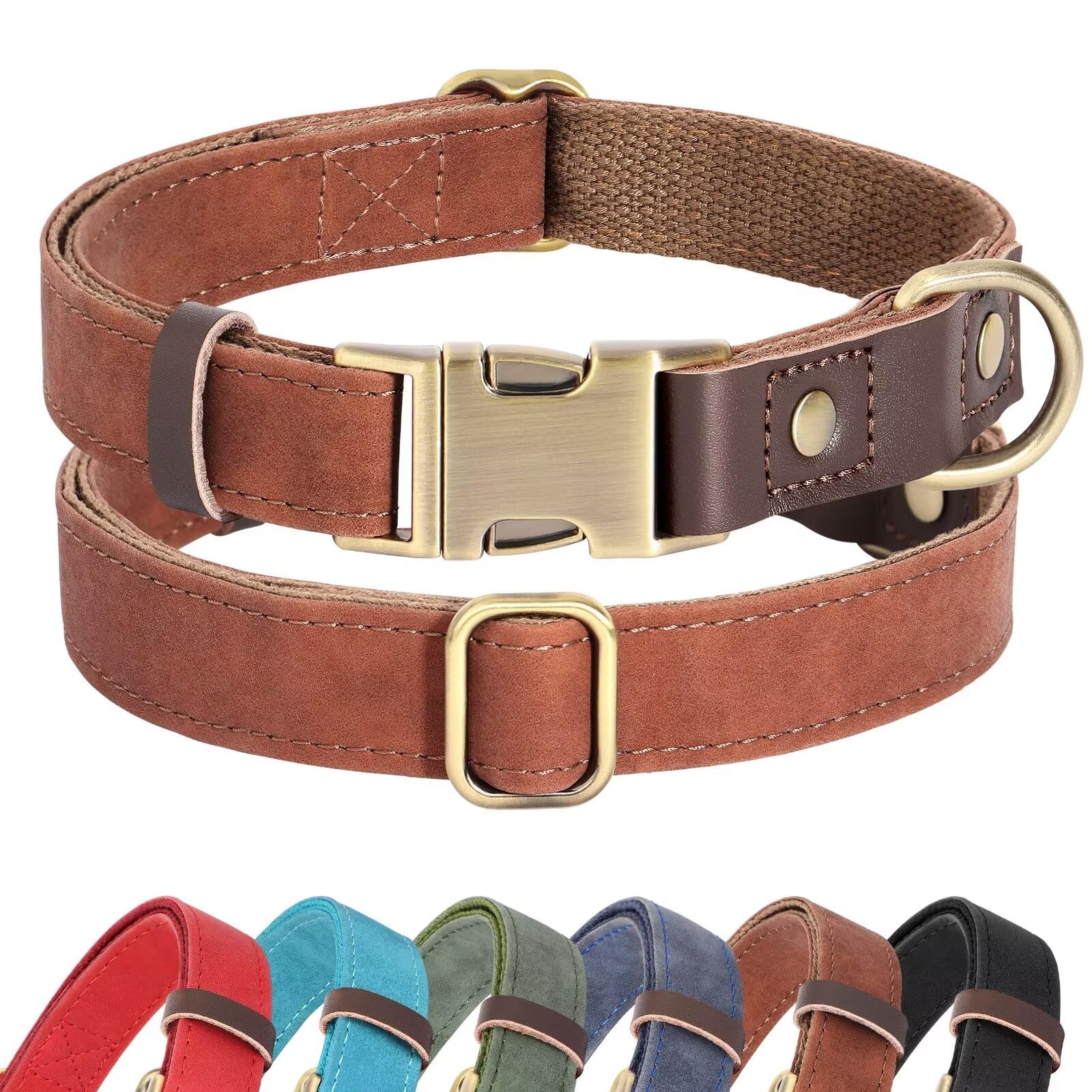 Didog Soft Padded Leather Dog Collar for Large Dogs, Classic Heavy Duty Dog Collars with Quick Release Metal Buckle, Adjustable Large Dog Collar Leather,Brown,L