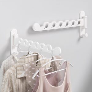 wall mounted clothes drying rack for laundry, clothes hanger rack wall drying rack foldable collapsible coat hanger racks for balcony, bedroom and laundry room organization, aluminium white 2 packs