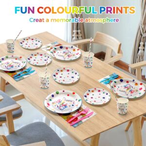 189PCS Birthday Plates and Napkins Party Supplies, Happy Birthday Plates Serve 24, Includes Happy Birthday Plates,Napkins,Tablecloth,Cups,Straws,Knives & Forks,Balloons for Kids Birthday Decorations