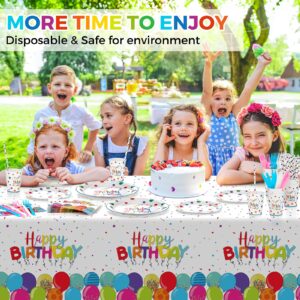 189PCS Birthday Plates and Napkins Party Supplies, Happy Birthday Plates Serve 24, Includes Happy Birthday Plates,Napkins,Tablecloth,Cups,Straws,Knives & Forks,Balloons for Kids Birthday Decorations