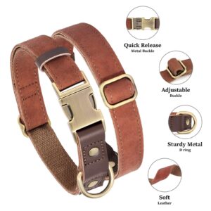 Didog Soft Padded Leather Dog Collar for Large Dogs, Classic Heavy Duty Dog Collars with Quick Release Metal Buckle, Adjustable Large Dog Collar Leather,Brown,L