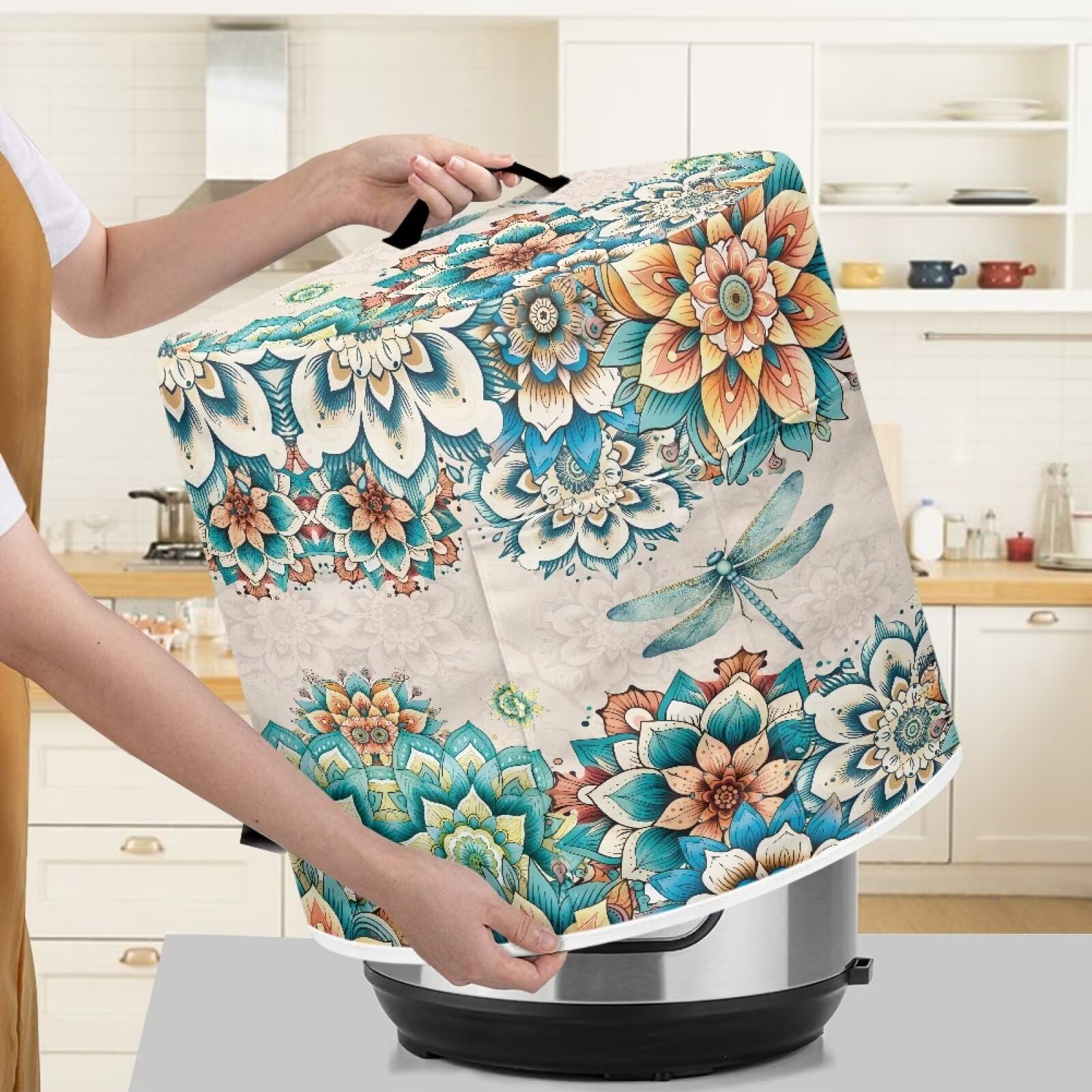 Yuresuaet Vintage Flowers Print Cover for Appliances 3 Quart Round Electric Rice Cooker Dust Cover Anti-Fingerprint Water Resistant Keep Kitchen Countertop Clean