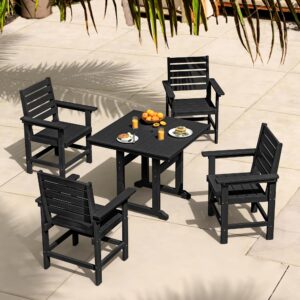 Homenjoy Patio Table and Chairs Set 5 Pieces, HDPE Weather Resistant Outdoor Dining Set with 1.95" Umbrell Hole, Square Outdoor Dining Table with 4 Patio Chairs, Patio Dining Set for Balcony, Black