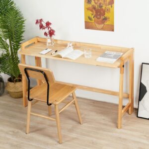 cttasty computer desk, foldable desk, home office desks, solid wood writing desk, mid century modern desks, oak study table, folding desks for small spaces, 39.4 w x 27.6 h x 13.6 d inches, natural