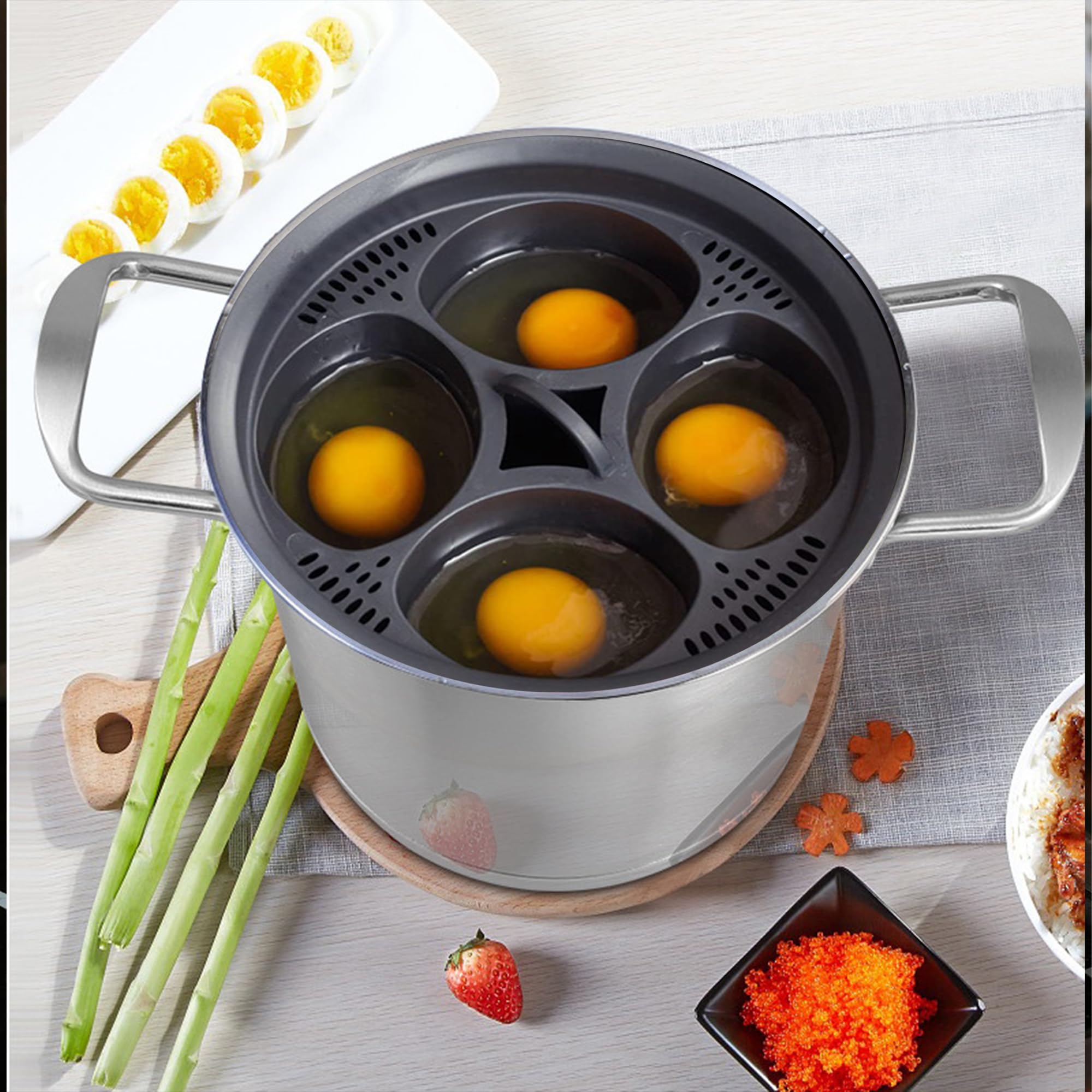 Nonstick Microwave Egg Poacher Insert: 4 in 1 Poached Egg Cooker Egg Boiler, Egg Steamer Poached Egg Cups For Thermomix TM6/TM5/TM31 and Air Fryer Oven (4 cup)