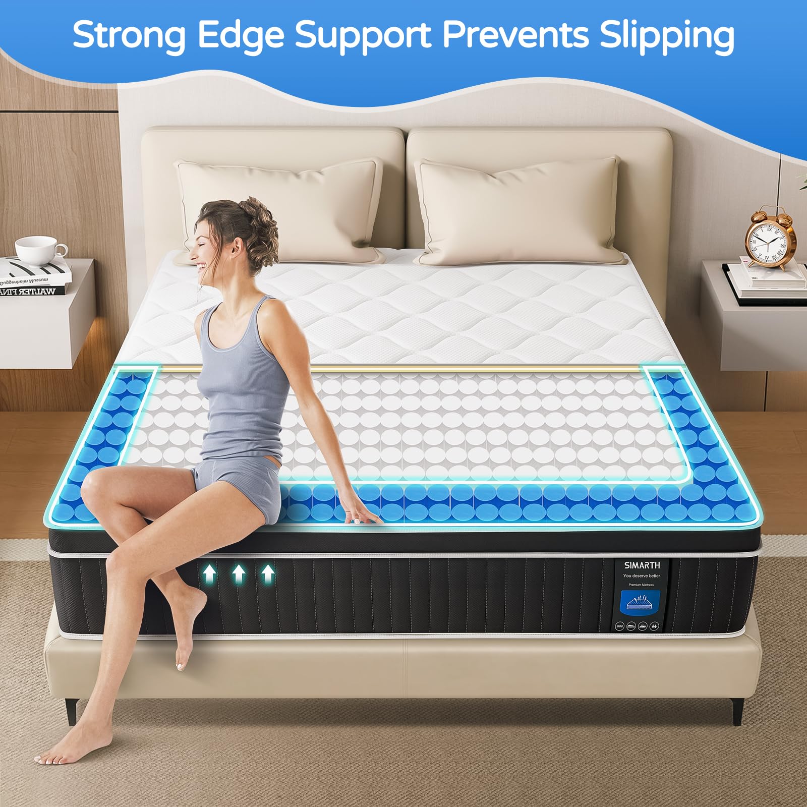 SIMARTH Full Mattress 12 Inch, Upgrade Strengthen Full Size Hybrid Mattresses in a Box, Memory Foam Full Mattress Made of Individually Pocketed Springs for Support and Pressure Relief, Medium Firm