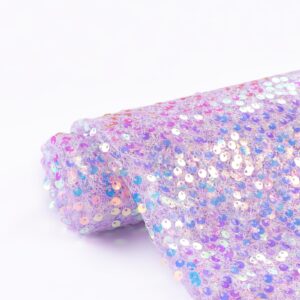 sequin fabric by the yard: 6 feet 2 yard - iridescent glitter mesh embroidery sparkly fabric for sewing custom clothe dress mermaid table decor wedding diy crafts decorations (purple)