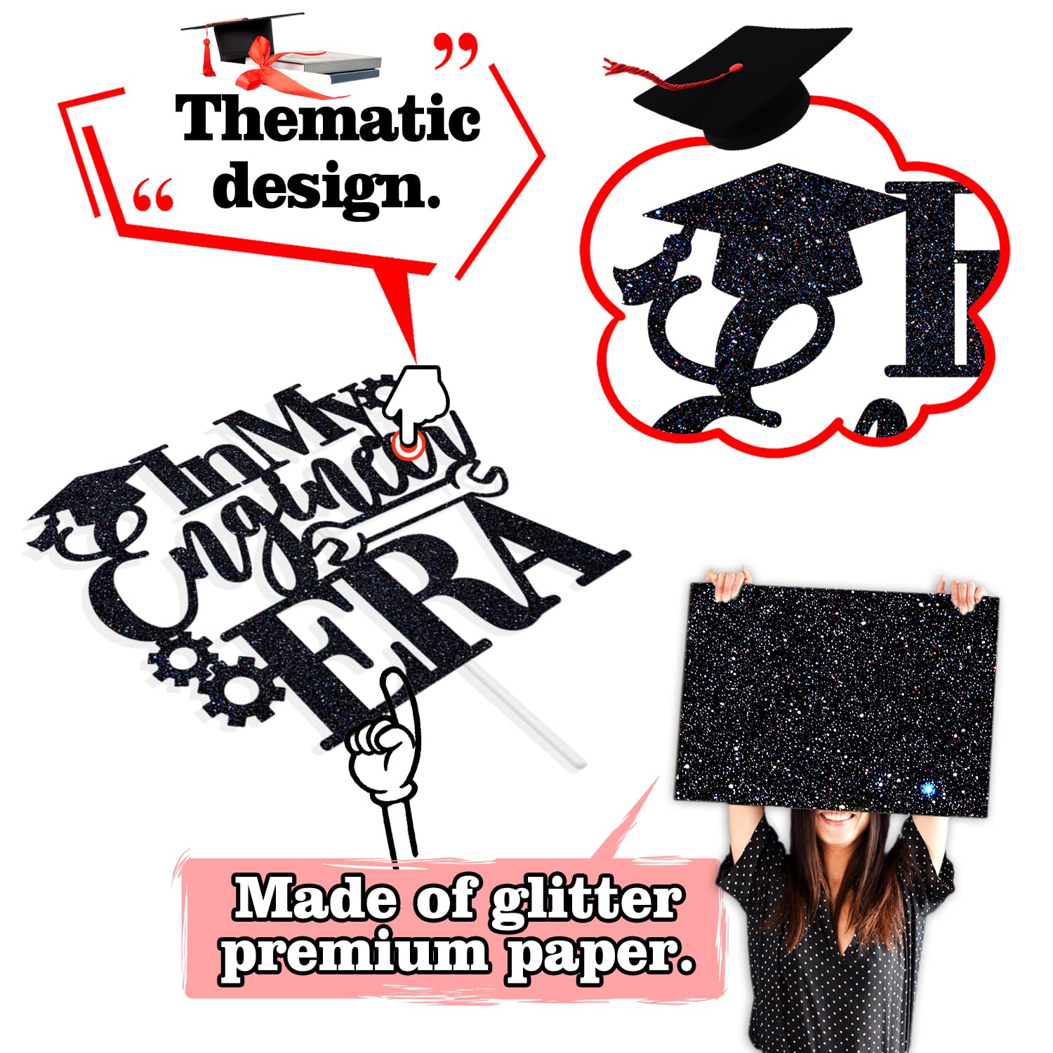 In My Engineer Era Cake Topper, Congrats Engineer/Look at You Becoming an Engineer, 2024 College Engineering Graduation Party Decorations Supplies, Black Glitter