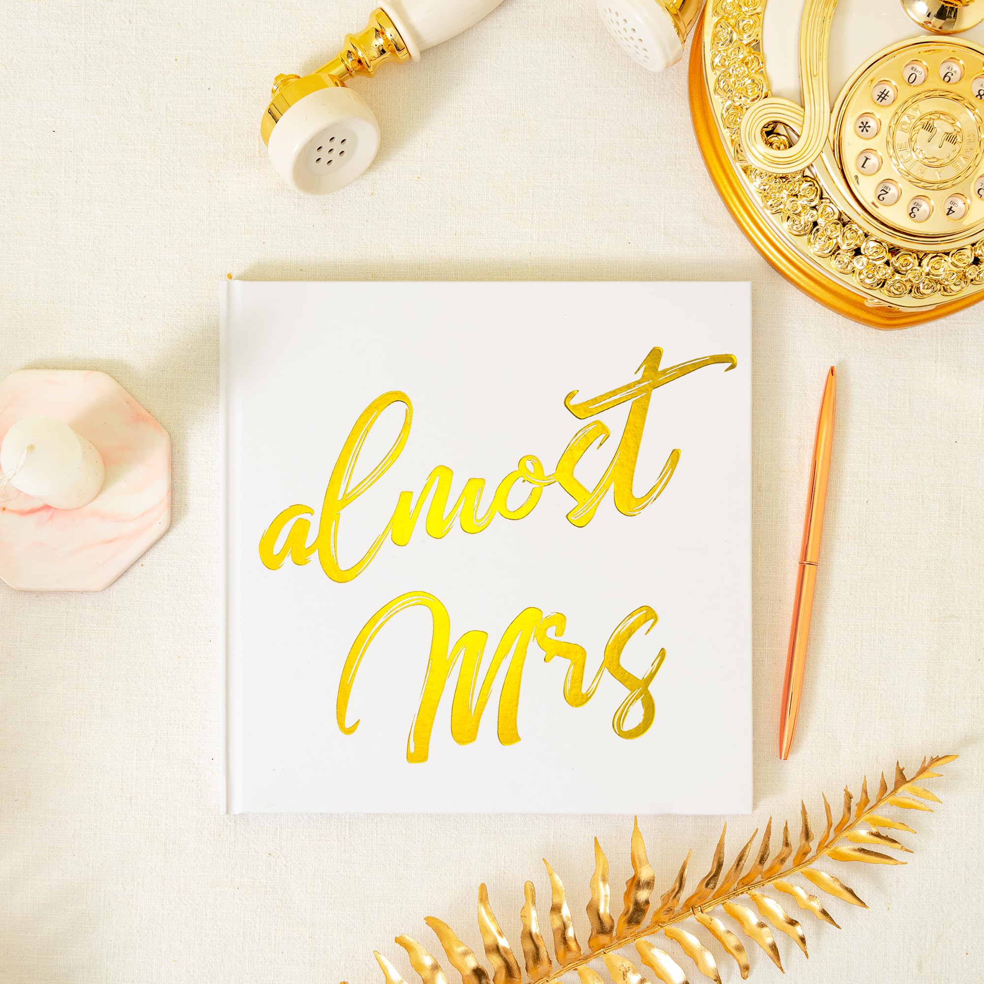 Calculs Almost Mrs Wedding Shower Guest Book Bachelorette Party Picture Book Polaroid 8.5” Square Bridal Blank Pages Guestbook White Cover Gold Gilding