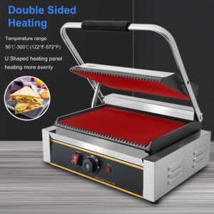 Mvckyi Commercial Panini Press Sandwich Maker, Electric Griddle Sandwich Press, Commercial Panini Press Machine Panini Griddle, Non Stick, Temperature Control, for Restaurant, Snack Bar 2200W