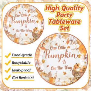 Skybooly 350 Pcs Pumpkin Baby Shower Party Decorations Supplies Fall Theme Party Tableware Set Our Little Pumpkin Is on the Way Party Dessert Plates Napkins Forks for 50 Guests Baby Shower Party