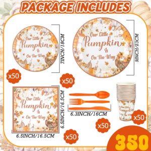 Skybooly 350 Pcs Pumpkin Baby Shower Party Decorations Supplies Fall Theme Party Tableware Set Our Little Pumpkin Is on the Way Party Dessert Plates Napkins Forks for 50 Guests Baby Shower Party