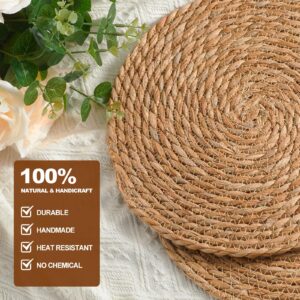 Round Woven Placemats Set of 10, 12" Boho Rattan Placemats Natural Hand-Woven Water Hyacinth Placemats, Farmhouse Weave Place Mats, Rustic Braided Wicker Table Mats for Dining Table,Home,Wedding