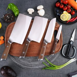 Kitchen Knife Block Set, Chinese High Carbon Stainless Steel Kitchen Knife Set with Block Original Wooden and Shears, Built-in Sharpener, 7 Pieces