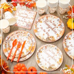 Skybooly 350 Pcs Pumpkin Baby Shower Party Decorations Supplies Fall Theme Party Tableware Set Our Little Pumpkin Is on the Way Party Dessert Plates Napkins Forks for 50 Guests Baby Shower Party