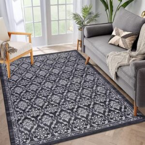 westloom 8x10 area rugs for living room modern floral washable rugs non slip large bedroom rug vintage trellis print rug durable indoor farmhouse nursery home office floor cover accent rug black