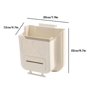 PEFWO Hanging Kitchen Trash Can, Collapsible Trash Can for Kitchen, 2.1 Gallon Foldable Waste Bin for Kitchen/Bathroom/Car (White)