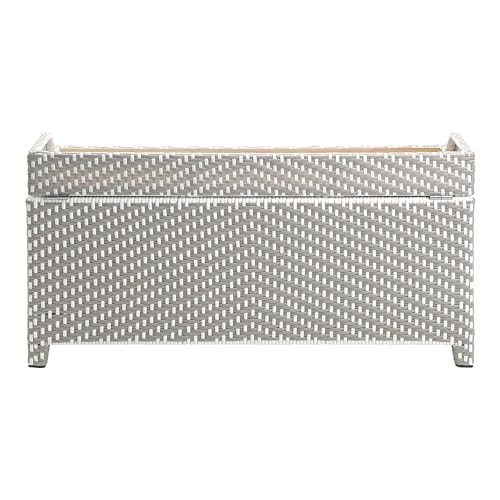 Greemotion Azur Beach Aluminum and All-Weather Wicker 41 in. Wide Storage Bench for Garden, Backyard, Patio, Pool Area, Porch, Gray and White