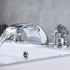 Kitchen Taps Chrome Bath Basin Faucet Hot Cold Mixer Faucet Three Holes Two Handle Mixers Tap Deck Mount Crystal Handle