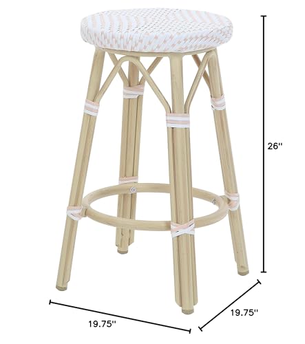 Greemotion Binde Boho 26-inch Aluminum and All-Weather Wicker Barstools with Footrest, Patio Stools & Bar Chairs for Outdoor, Kitchen Counter, Poolside, Yard, Set of 2, White