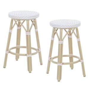 greemotion binde boho 26-inch aluminum and all-weather wicker barstools with footrest, patio stools & bar chairs for outdoor, kitchen counter, poolside, yard, set of 2, white