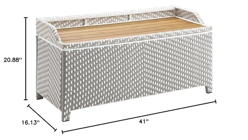 Greemotion Azur Beach Aluminum and All-Weather Wicker 41 in. Wide Storage Bench for Garden, Backyard, Patio, Pool Area, Porch, Gray and White