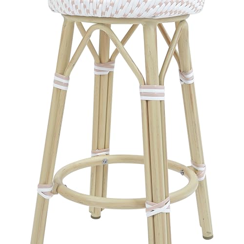 Greemotion Binde Boho 26-inch Aluminum and All-Weather Wicker Barstools with Footrest, Patio Stools & Bar Chairs for Outdoor, Kitchen Counter, Poolside, Yard, Set of 2, White