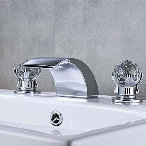 Kitchen Taps Chrome Bath Basin Faucet Hot Cold Mixer Faucet Three Holes Two Handle Mixers Tap Deck Mount Crystal Handle