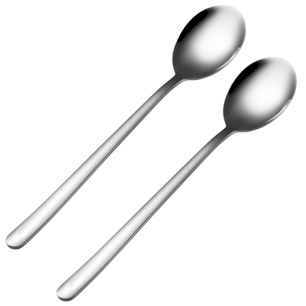 Spoons, Korean Spoons with Long Handles, 2 Pieces Soup Spoons Stainless Steel, Rice Spoon, Asian Soup Spoon, for Home, Kitchen, or Restaurant