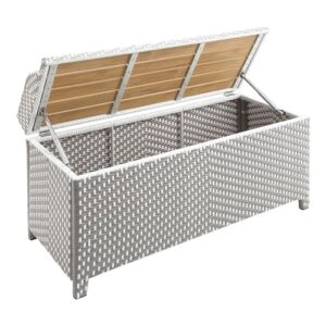 Greemotion Azur Beach Aluminum and All-Weather Wicker 41 in. Wide Storage Bench for Garden, Backyard, Patio, Pool Area, Porch, Gray and White