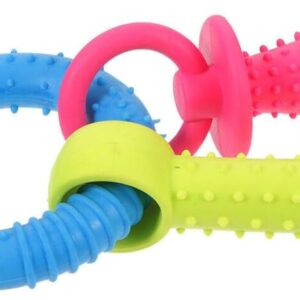 Mintique Pet Chew Dummy & Bone with Ring Toy Colourful Soft Rubber Puppy Teeth Cleaning Healthy Gums Dummy Fetch Toy for Dog and Cats 1Pcs